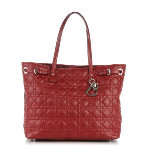 dior panarea medium tote red|Authentic CHRISTIAN DIOR Coated Canvas Cannage Medium .